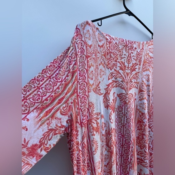 Chico’s Tonic Eclectic Sharkbite Elegance Coral Quarter Sleeve Top Size 3 US XL - Picture 11 of 15